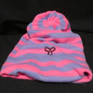 TNA, striped light pink and light blue beanie with black TNA spiro